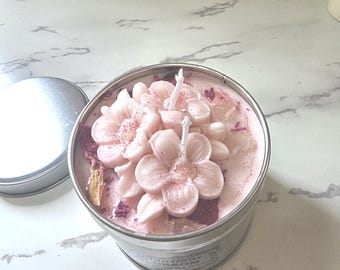 Handmade CHERRY BLOSSOM and Rose Quartz Soy Wax Aromatherapy Candle