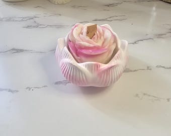 Handmade Rose Concrete Candle Holder, Jasmine Ylang Ylang Soy Candle