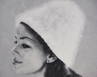 Knitted Hat Pattern - 1960's Vintage PDF Pattern Angora Hat 7409
