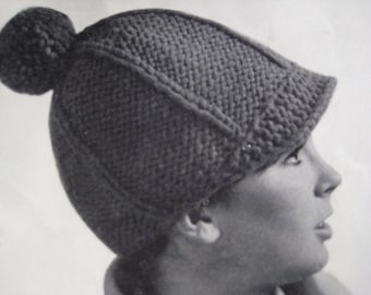 1960's Vintage Knit Pattern for Brimmed Hat with Pom-Pom PDF Pattern 9205