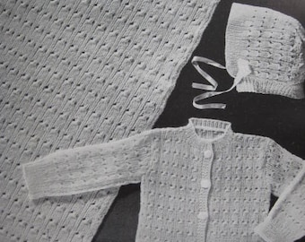 1950s 3 Vintage Baby Knitting PDF Patterns Blanket Sweater Hat 6110