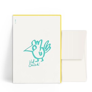 2x Letterpresskarten A6 • Viel Glück Vogel • Kuvert