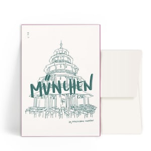 2x Letterpresskarten A6 • Chinesischer Turm München • Kuvert