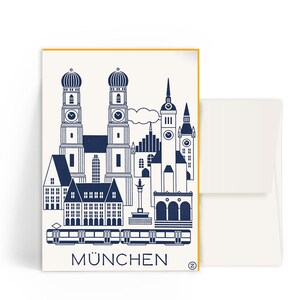 2x Cartes typographiques A6 • Vue de Munich • Enveloppe