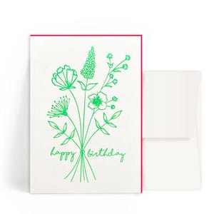 2x Cartes typographiques A6 • Bouquet de fleurs « Joyeux anniversaire » • Enveloppe