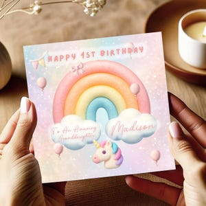 Biglietto di auguri di compleanno per nipote con unicorno, biglietto per figlia, biglietto di auguri per il primo compleanno della nipote, biglietto di auguri per il primo compleanno delle bambine, nipote