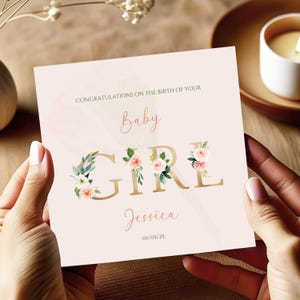 Carte personnalisée pour nouveau-né fille, carte nouveau-né fille, carte de félicitations aux nouveaux parents