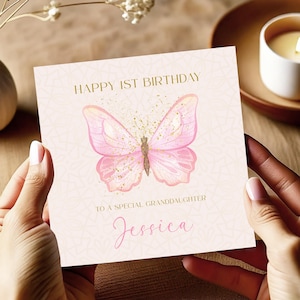 Cartão de aniversário personalizado de 1º aniversário para filha, cartão de aniversário de 1 ano para neta, cartão de aniversário de 1º aniversário para meninas, sobrinha, menina