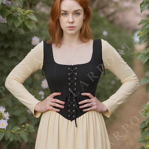 Black Corduroy Lace-Up Corset Top: Gothic Cottagecore Bodice