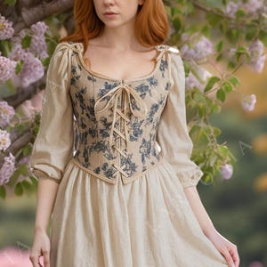 Floral Lace-Up Corset Top: Vintage Cottagecore Renaissance Bodice