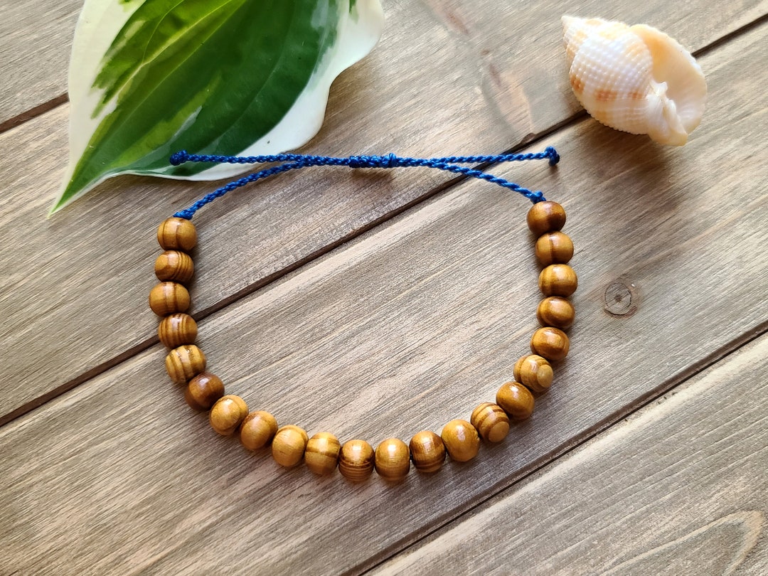 S/L Natural Teak Wood Bead Bracelet Multiple Cord Colors Etsy
