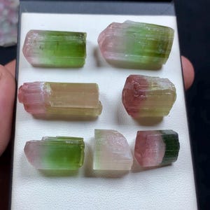 Stunning Raw Watermelon Tourmaline Crystal Set | Natural Bi-Color Tourmaline Specimens | Unique Healing Crystals for Collection