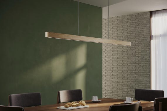 Oak Linear Chandelier, Hanging Lamp for Kitchen Island Lighting GRAINLINE