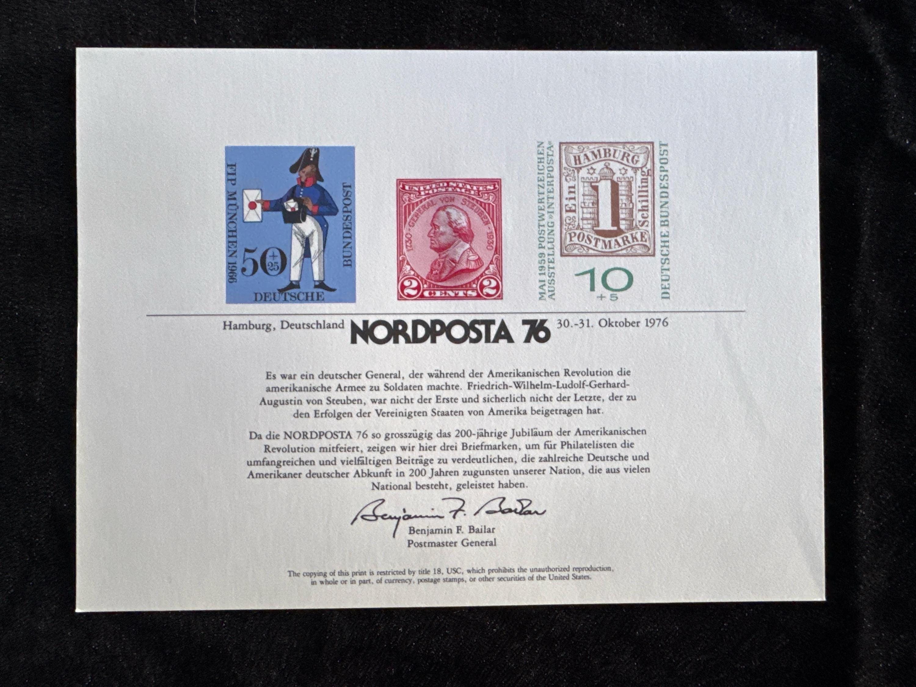 1976年米国Nordposta 76切手パネル：ドイツ博覧会USPSコレクターズ