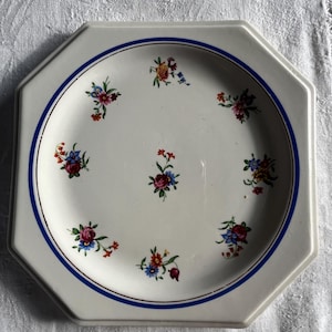 Vintage French Ironstone Dessert Plate: Moulin des Loups Octagonal Floral