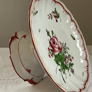 Rare French Ironstone Hand-Painted Compotier Pedestal Plate, Cakestand - by Luneville  - French Terre De Fer