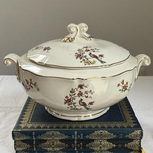 Large French Antique Tureen: Ceranord St Amand REGENCE, Bird & Floral Terre de Fer