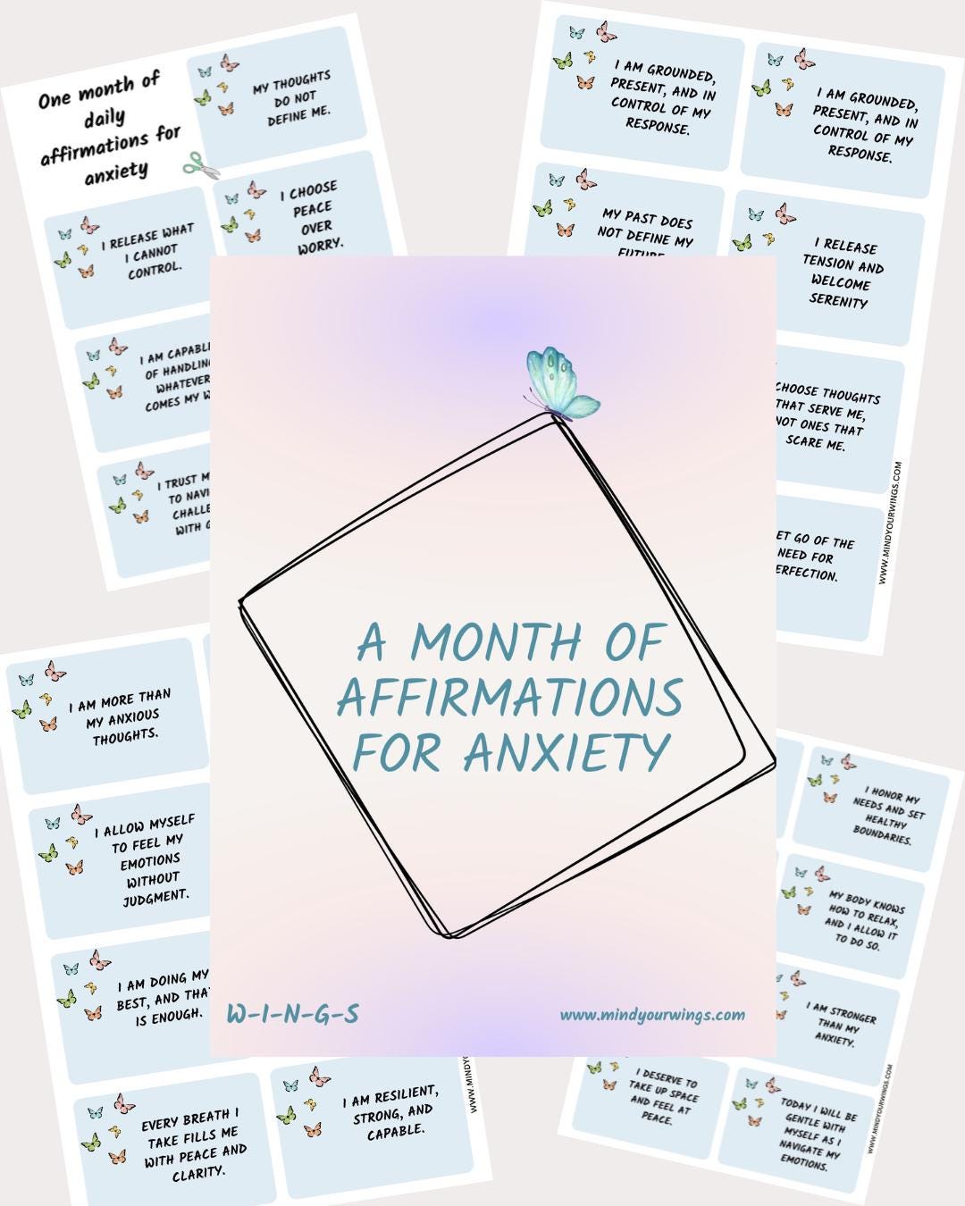 30 Daily Affirmations for Anxiety | Printable Flash Cards | Digital ...