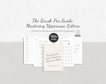 Uppercase Brush Pen Calligraphy Workbook for Beginners Hand Lettering Practice Worksheets Step-by-Step Guide Alphabet Letters Printable PDF