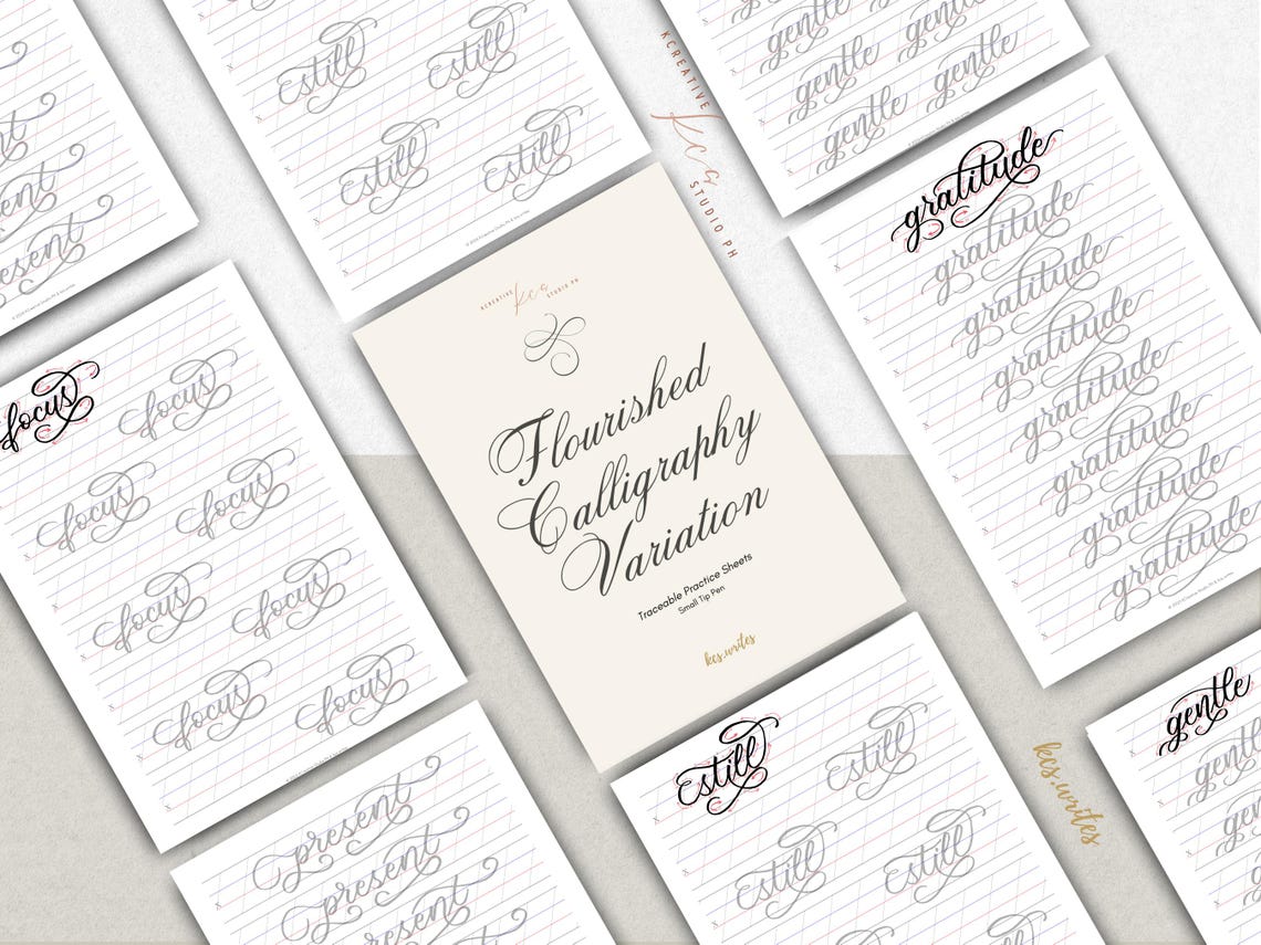 Printable Flourished Calligraphy Variation Practice Worksheets Modern ...