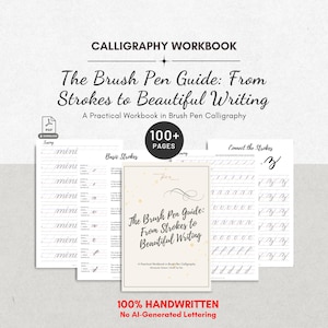 Brush Pen Calligraphy Workbook for Beginners Hand Lettering Practice Worksheets Step-by-Step Guide Lowercase Alphabet Letters Printable PDF