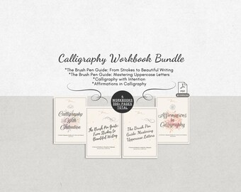 Bundle Brush Pen Calligraphy Workbooks for Beginners Hand Lettering Practice Worksheets Traceable Alphabet Words and Sentences Printable PDF