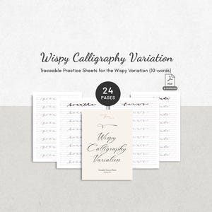 Fogli di lavoro stampabili per esercitarsi con variazioni di calligrafia leggera e moderna, stile di lettering a pennello, per principianti e intermedi (PDF)
