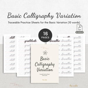 Printable Basic Calligraphy Variation Practice Worksheets Modern Brush Lettering Style Workbook for Beginners and Intermediate PDF