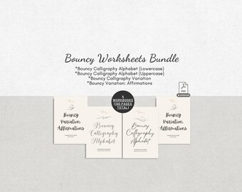 Printable Bundle Bouncy Style Calligraphy Worksheets Traceable Alphabet Sheets Modern Brush Lettering Words for Beginners Calligraphers PDF