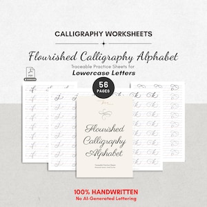 Printable Flourished Calligraphy Practice Sheets Handwriting Alphabet Worksheet Brush Lettering for Beginners and Calligraphers Digital PDF