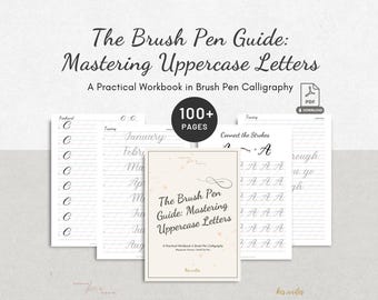 Uppercase Brush Pen Calligraphy Workbook for Beginners Hand Lettering Practice Worksheets Step-by-Step Guide Alphabet Letters Printable PDF