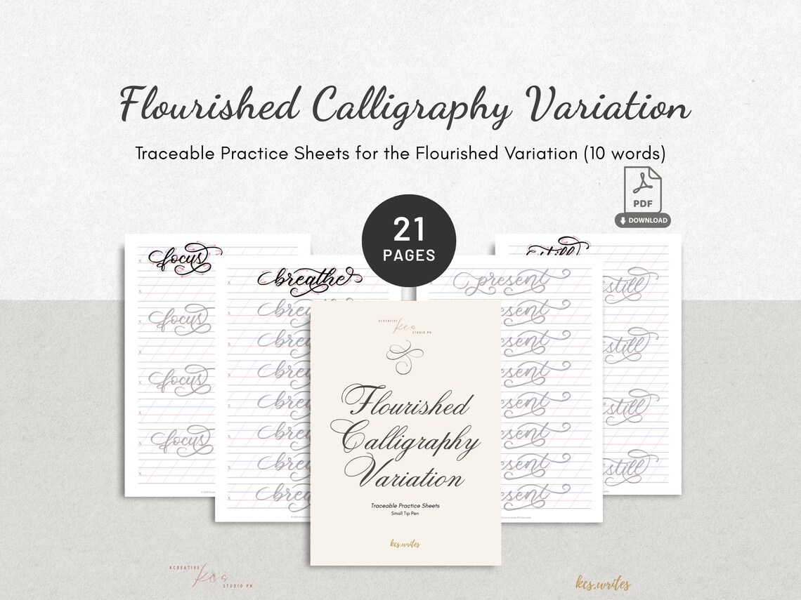 Printable Flourished Calligraphy Variation Practice Worksheets Modern ...