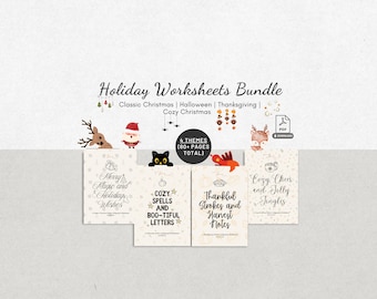 Printable Holiday Bundle Calligraphy Practice Worksheets Modern Brush Lettering Festive Workbook Sheets for Beginners and Intermediates PDF