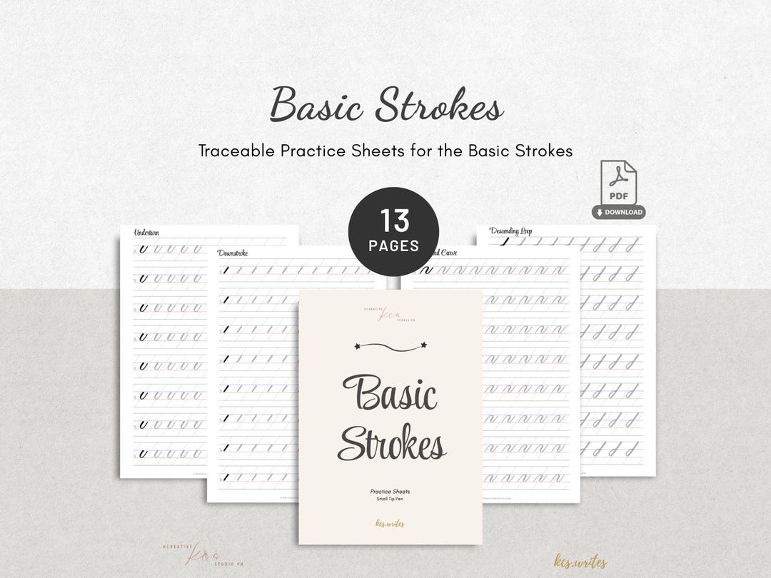 Printable Basic Strokes Calligraphy Practice Sheets Foundational ...