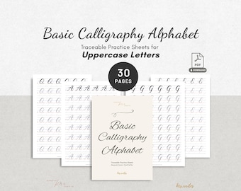 Printable Uppercase Alphabet Calligraphy Practice Worksheets for Handwriting and Lettering Beginners and Calligraphers Digital Download PDF