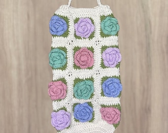 Patrón de crochet para portabolsas con diseño floral / Bonita decoración de cocina cuadrada de abuela / Patrón PDF digital /