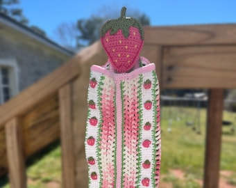 Patrón de crochet para portabolsas de fresas / Bonita decoración de cocina con frutos rojos / Patrón PDF digital /
