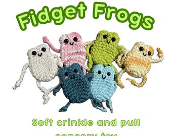 Juego de 3 ranas Fidget / Juguete de crochet hecho a mano / Juego sensorial divertido con forma de animal arrugado
