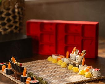 3D Printed Sushi Chess Set | Unique Chess Pieces Bento Box | Wasabi & Ginger Pawns | Foodie Gift, Collectible Gift Game Set