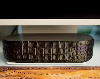 Organizador de escritorio con textura de piel de cocodrilo, organizador de oficina, almacenamiento de escritorio 3 en 1, soporte para teléfono, estuche para lápices, almacenamiento de oficina