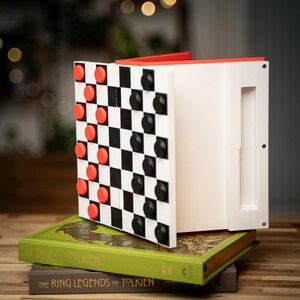 Book Style Checkers Set – 3D Printed Portable Board Game with Storage | Travel Checkers Game, Unique Gamer Gift Decor image 9