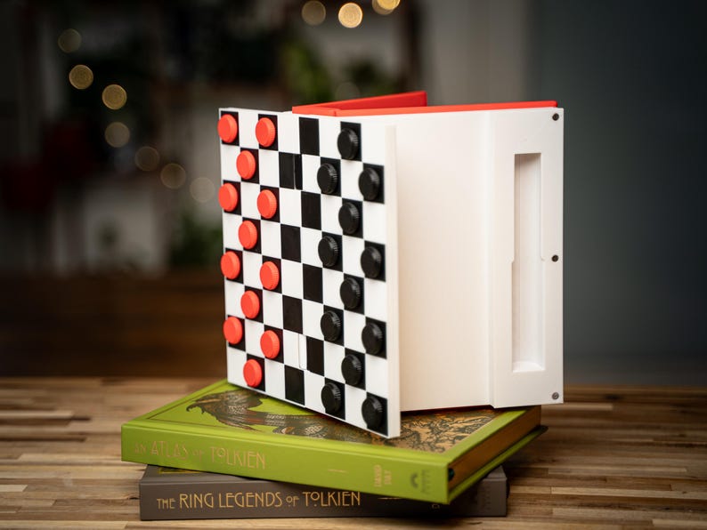 Book Style Checkers Set – 3D Printed Portable Board Game with Storage | Travel Checkers Game, Unique Gamer Gift Decor image 9