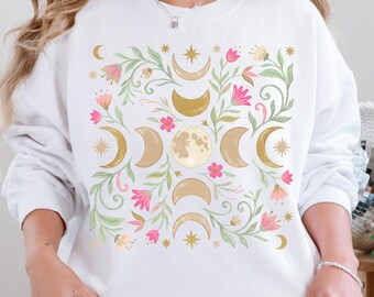 Moon Phase PNG, Floral Celestial Cottagecore Sublimation, Moon Shirt Design, Digital Download