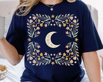 Moon PNG, Floral Cottagecore Crescent Moon Sublimation, Celestial Shirt Design, Digital Download