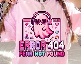 Gamer Halloween PNG, Pink Ghost Shirt Design, Pixel Art Spooky Season Sublimation, Digital Download