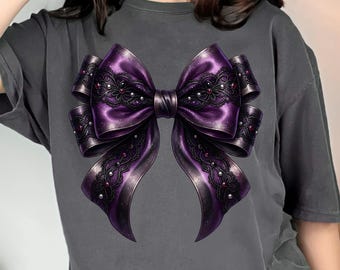 Purple Gothic Lace Bow PNG, Dark Romance Vampy Coquette Bow Sublimation Design, Digital Download