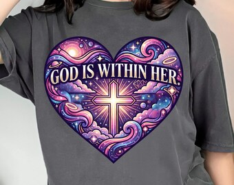 Dio è dentro di lei PNG, disegno di sublimazione del cuore della fede cristiana celeste, download digitale