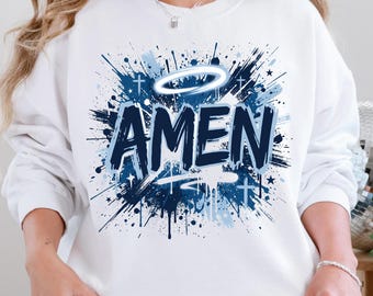 Abbigliamento streetwear cristiano PNG, design per maglietta Amen, graffiti di fede ispirazionali per sublimazione, download digitale