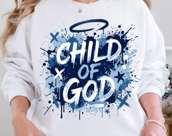 Figlio di Dio PNG, abbigliamento streetwear cristiano sublimazione, design maglietta con schizzi di vernice graffiti fede, digitale