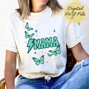 Maman PNG, clipart papillon pour T-shirts, tasses, cadeaux, impression en sublimation maman éclair rétro, téléchargement numérique, maman gobelet PNG
